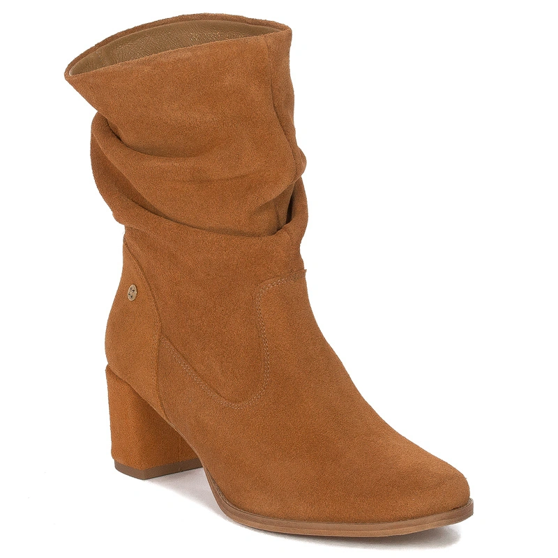 Maciejka Suede Slouch Ankle Boots Block Heel Cognac Brown 06005-29/00-6
