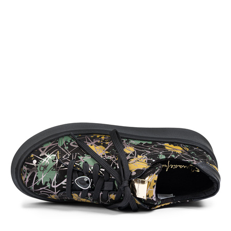 Maciejka  Leather Platform Sneakers With Artistic Print, Black 6191W-07/00-8