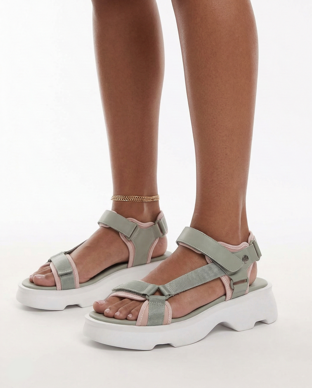 Maciejka Leather Velcro Platform Sandals Green And Pink K7433-29/00-7