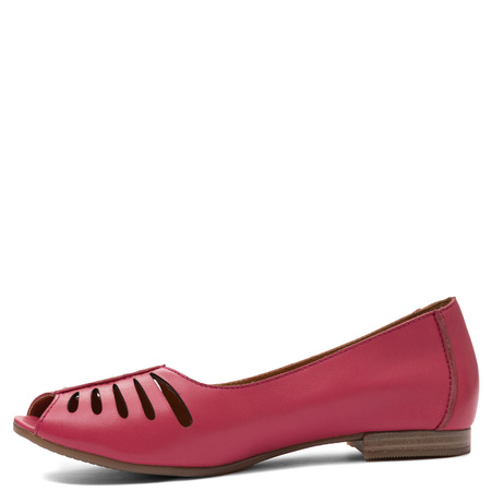 Maciejka Baleriny Skórzane Peep-Toe Ażurowe Różowe P7541-15/00-1