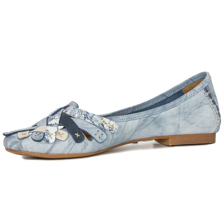 Maciejka Leather Ballet Flats Woven Toe Flat Heel Blue 01358-45-00-0