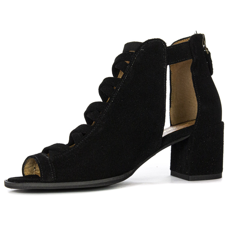 Maciejka Leather Cut-Out Block-Heel Black 06456-01/00-5