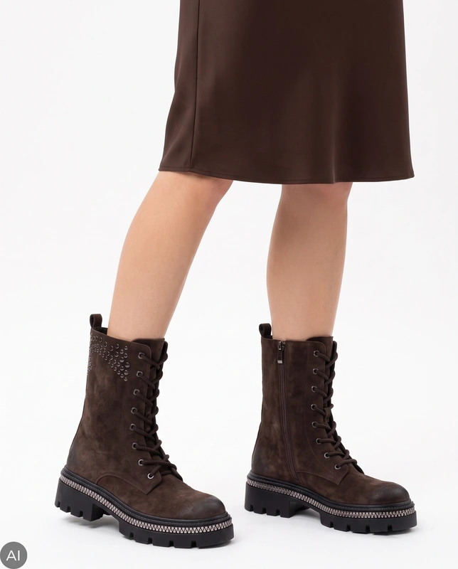 Maciejka Women's Suede Leather Laced Ankle Boots On Platform Dark Brown K7808-02/00-7