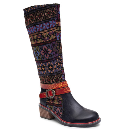 Maciejka Unique Boho Pattern Leather Knee-High Boots Multicolor K7683-01/00-7
