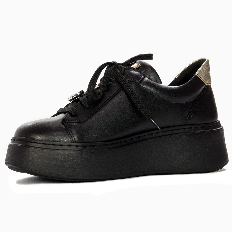 Maciejka Półbuty Sneakersy Skórzane Na Platformie Czarne 06191-01-00-8
