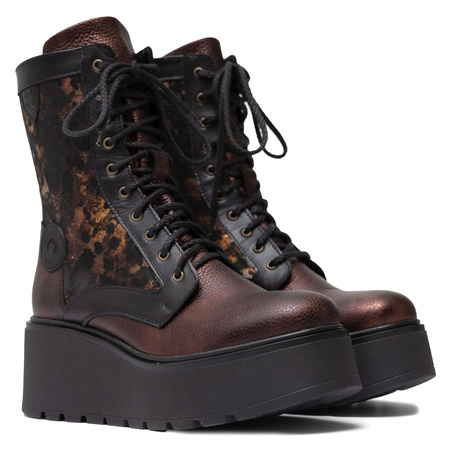 Maciejka Leather Platform Ankle Boots With Zip And Laces Brown-Black 06720-02/00-8