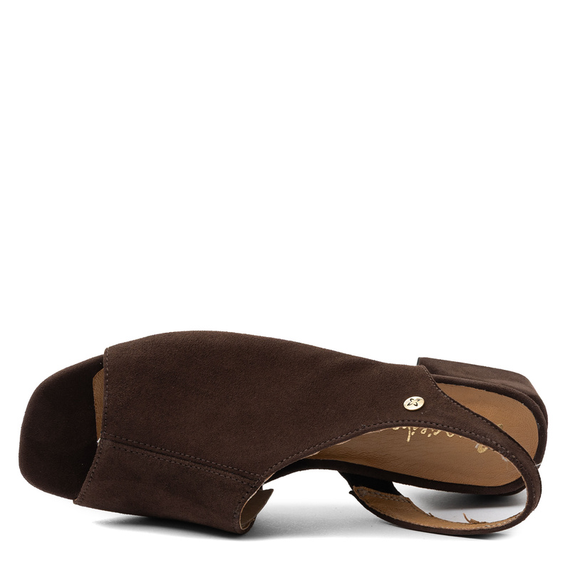 Maciejka Leather Suede Block Heel Sandals Brown 06975-02/00-1