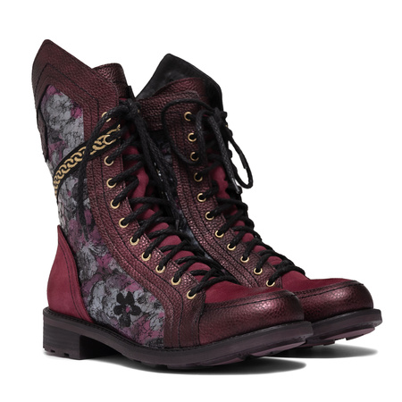 Maciejka Leather Lace-Up Boots Side Zipper Burgundy 07097-23/00-8