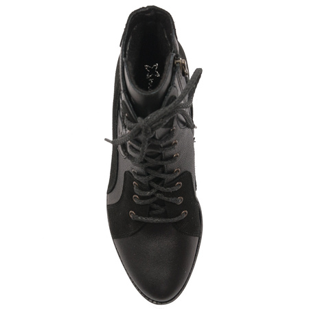 Maciejka Botki na słupku skóra naturalna czarne