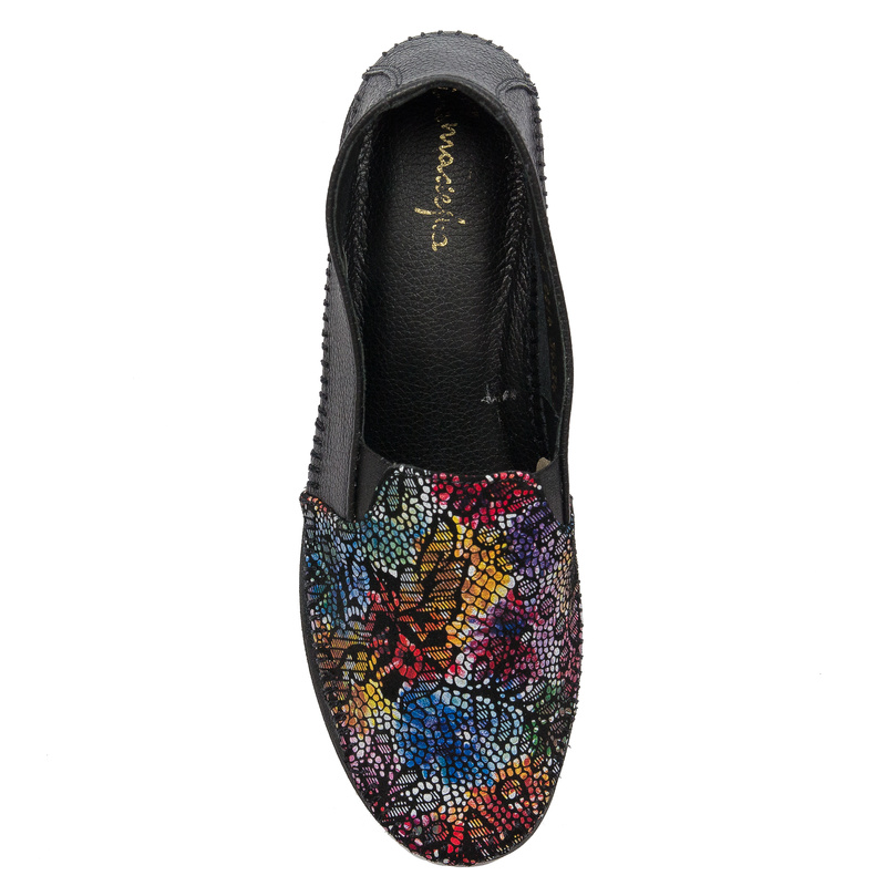 Maciejka Black+Flowers leather Flat Shoes 5814A-20/00-1