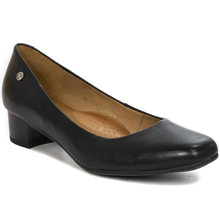 Maciejka Leather Court Shoes Contoured Insole Low Block Heel Black 03330-20/00-1