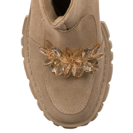 Maciejka Botki Skórzane Ocieplane Beż Corda