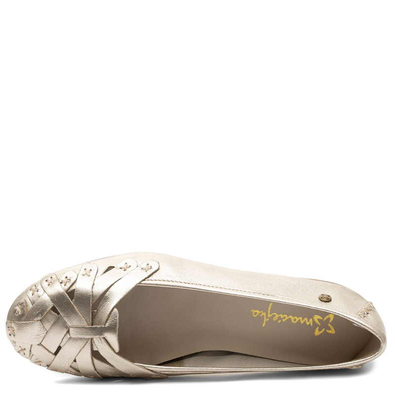 Maciejka Leather Ballerinas Openwork Flat Metallic Gold P7542-41/00-0