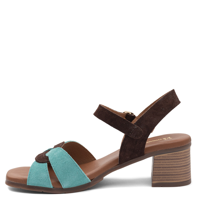 Maciejka Leather Suede Block Heel Sandals Multicolor E7400-36/00-1
