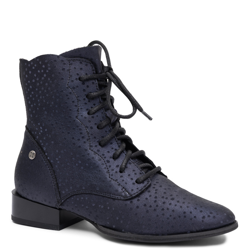 Maciejka Leather Lace-Up Ankle Boots Flat Heel Navy Blue 6391W-06/00-1