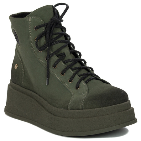 Olive Leather Lace-UP Boots