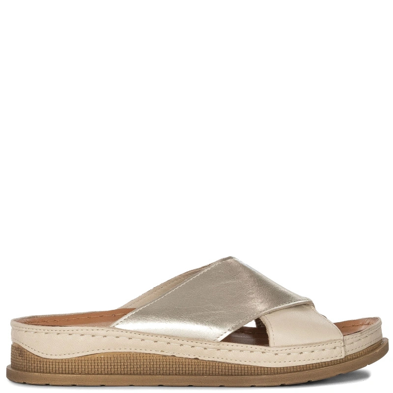Maciejka Beige + Gold Women's Leather Slides