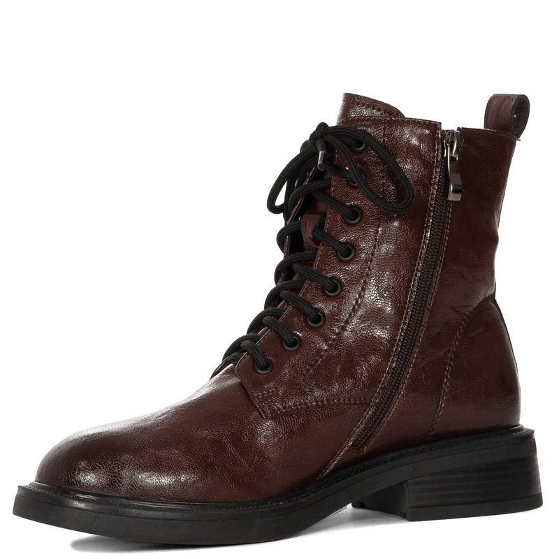 Maciejka Women's Genuine Leather Lace-Up Ankle Boots Flat Brown K7180-02/00-7