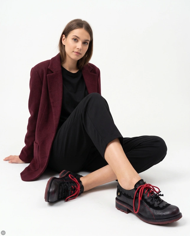 Maciejka Leather Women’s Shoes Elegant Black And Red 07600-08/00-1