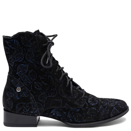 Maciejka Women's Patterned Leather Lace-up Boots Black Navy 6391W-02/00-1