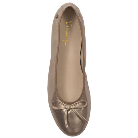 Maciejka Leather Ballet Flats With Bow Flat Heel Gold P6800-25/00-0