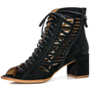 Maciejka Leather Cutout Lace-Up Block-Heel Ankle Boots Black 04040-01-00-5