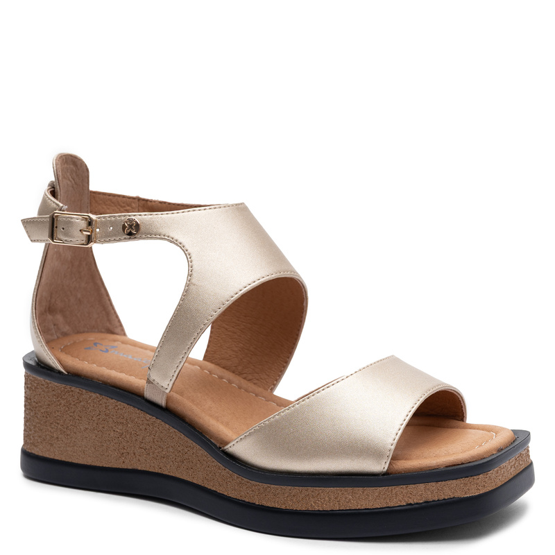 Maciejka Leather Wedge Sandals Asymmetric Closed Heel Gold K7471-26/00-1