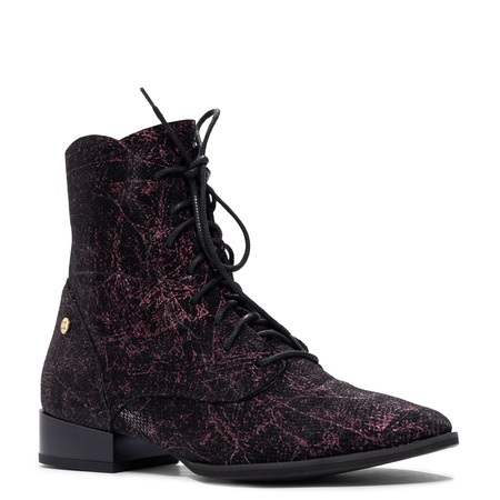 Maciejka Leather Artistic Ankle Boots Black Purple 6391W-44/00-1