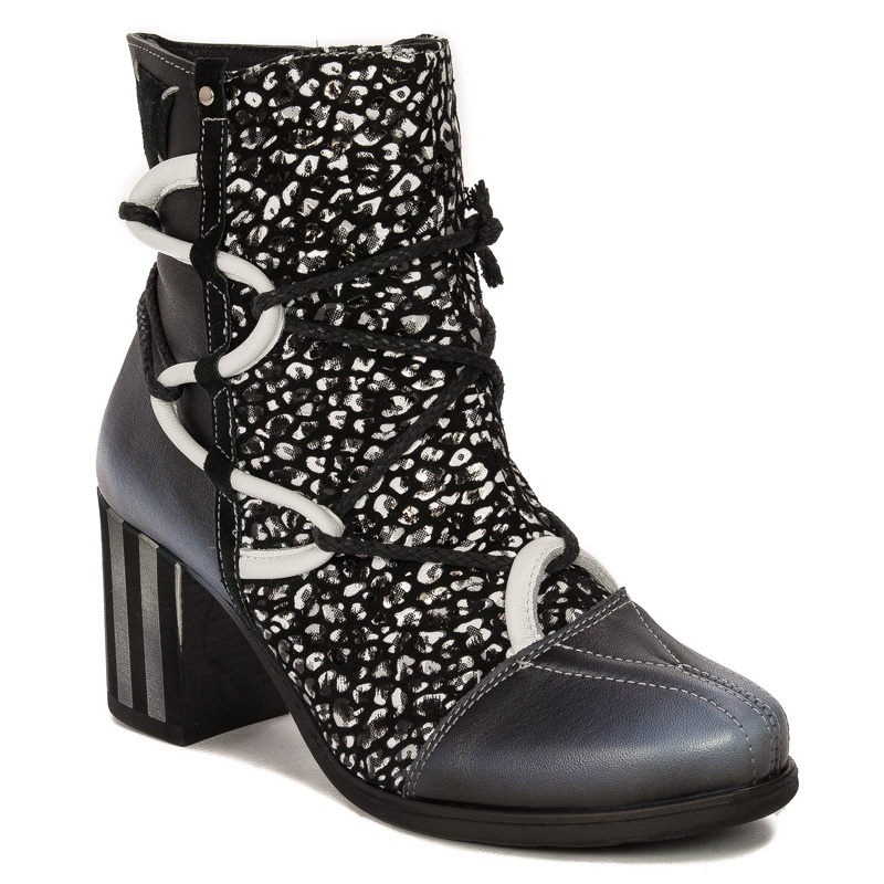 Maciejka Premium Leather Ankle Boots Block Heel Black Blue 05605-01/00-7