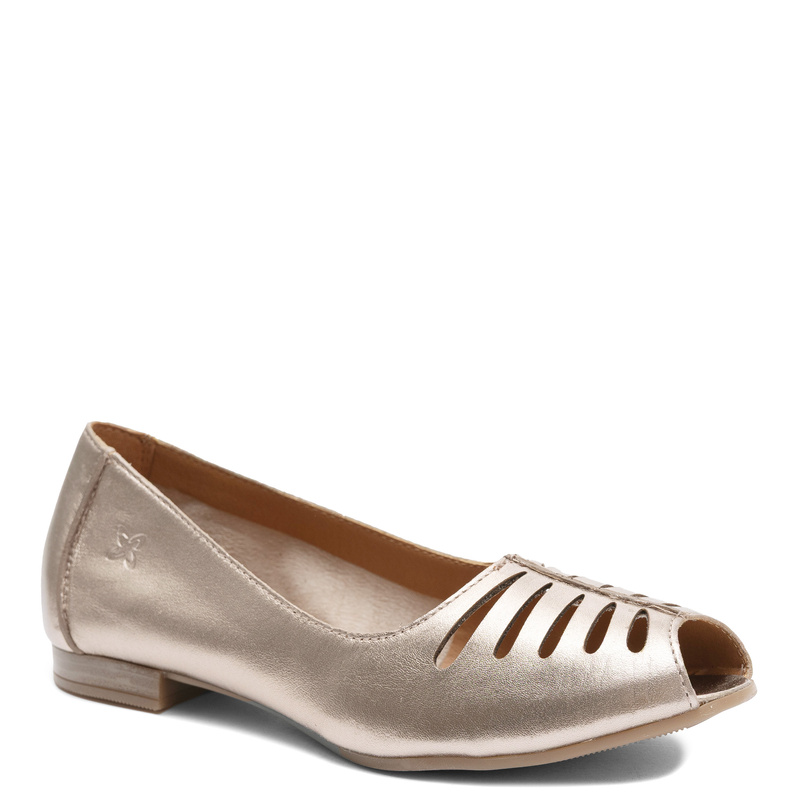 Maciejka Leather Peep-Toe Ballet Flats Cutout Almond Toe Gold P7541-32/00-1