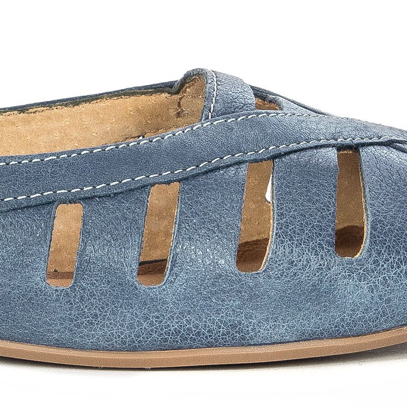 Maciejka Baleriny damskie skóra granatowe na jeans
