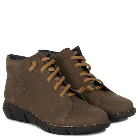 Maciejka Leather Ankle Boots Elastic Laces Side Zipper Brown P7240-12/00-1