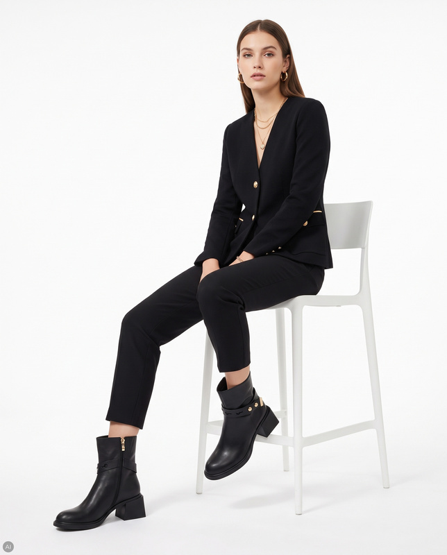 Maciejka Leather Ankle Boots Block Heel Zip Black K7183-01/00-8