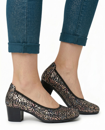 Maciejka Leather Floral Block Heel Pumps Multicolor 04802-43/00-1