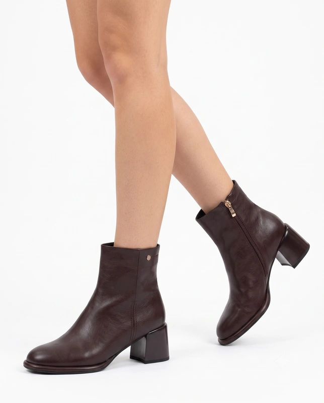Maciejka Women's Leather Ankle Boots Insulated Block Heel Chocolate Brown K7753-23/00-7