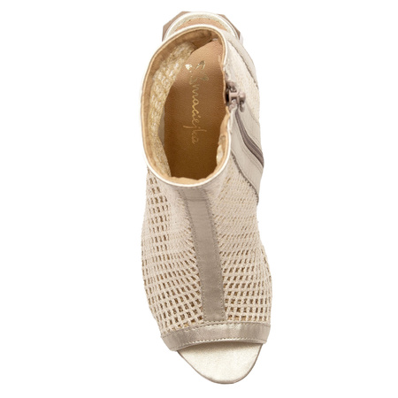 Maciejka sandały skórzane ażurowe na słupku złote 06899-25/00-0