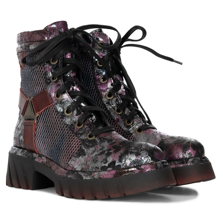 Maciejka Ankle Boots Mesh Panels Chunky Platform Burgundy-Silver-Black 07072-23/00-8