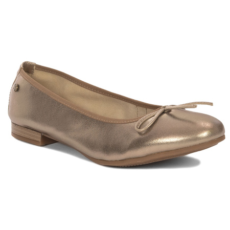 Maciejka Leather Ballet Flats With Bow Flat Heel Gold P6800-25/00-0
