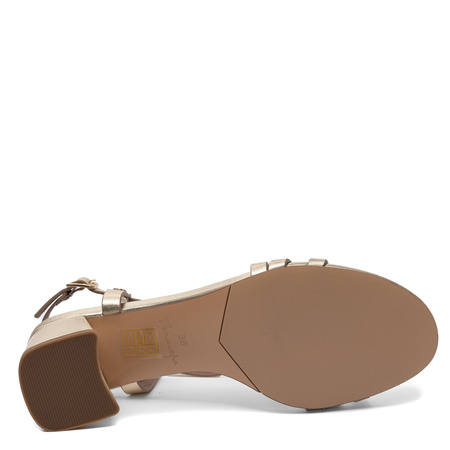 Maciejka Eleganckie Skórzane Sandały Na Słupku Złote K7486-25/00-0