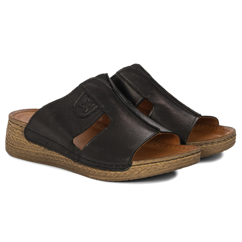 Maciejka Black Women's Leather Slides