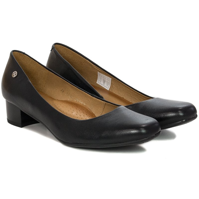 Maciejka Leather Court Shoes Contoured Insole Low Block Heel Black 03330-20/00-1