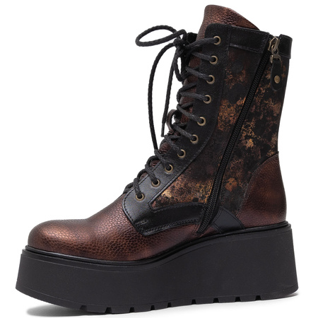 Maciejka Leather Platform Ankle Boots With Zip And Laces Brown-Black 06720-02/00-8