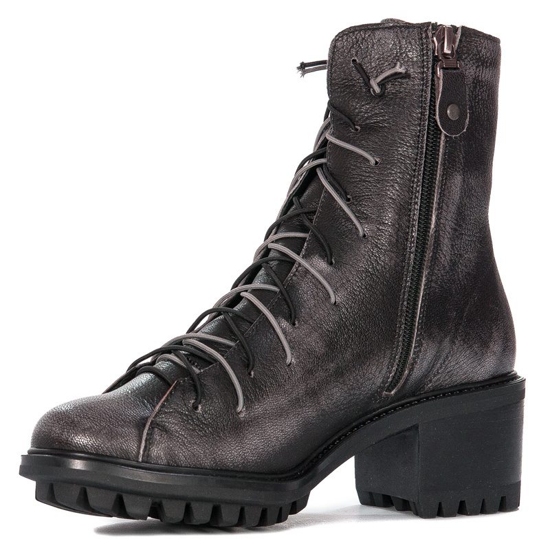 Maciejka Leather Lace-Up Ankle Boots Block Heel Black 3263S-01/00-3