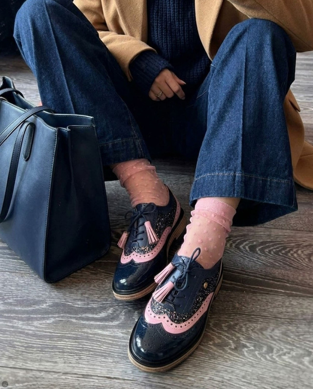 Maciejka Leather Suede Brogue Shoes Navy Blue K7816-17/00-1
