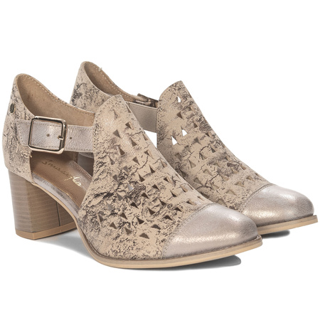 Maciejka leather cutout pumps block heel 6 Cm beige-gold 04962-43/00-5