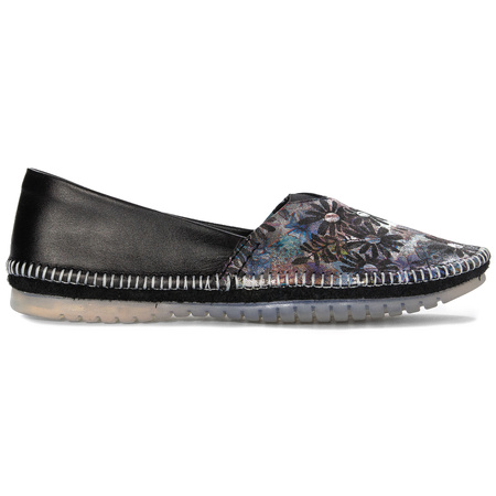 Maciejka Women's Leather Half Shoes Black Multi Floral