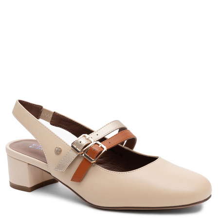 Maciejka Leather Slingback Pumps Double Strap Beige K7475-04/00-1