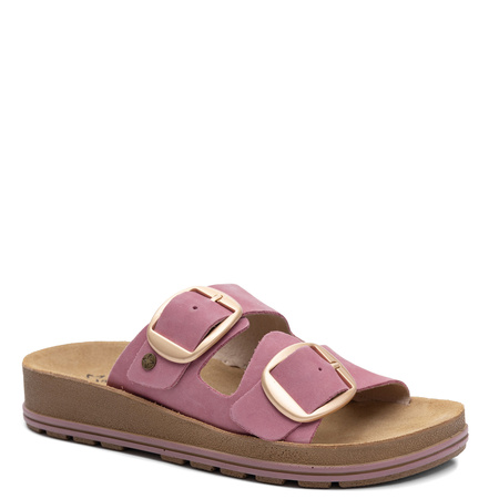 Maciejka Leather Slides Adjustable Platform Pink P7537-15/00-5