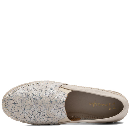 Maciejka Skórzane Półbuty Slip-On Ręczne Przeszycia Beżowe 03512-69/00-0