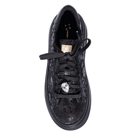 Maciejka Leather Sneakers Platform Jeweled Detail Black 6191W-02/00-8